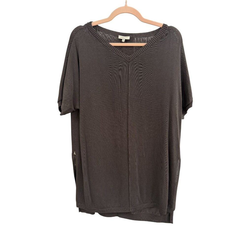 Lafayette 148 New York Brown V-Neck Knit Tunic Top Size M Minimalist Luxury